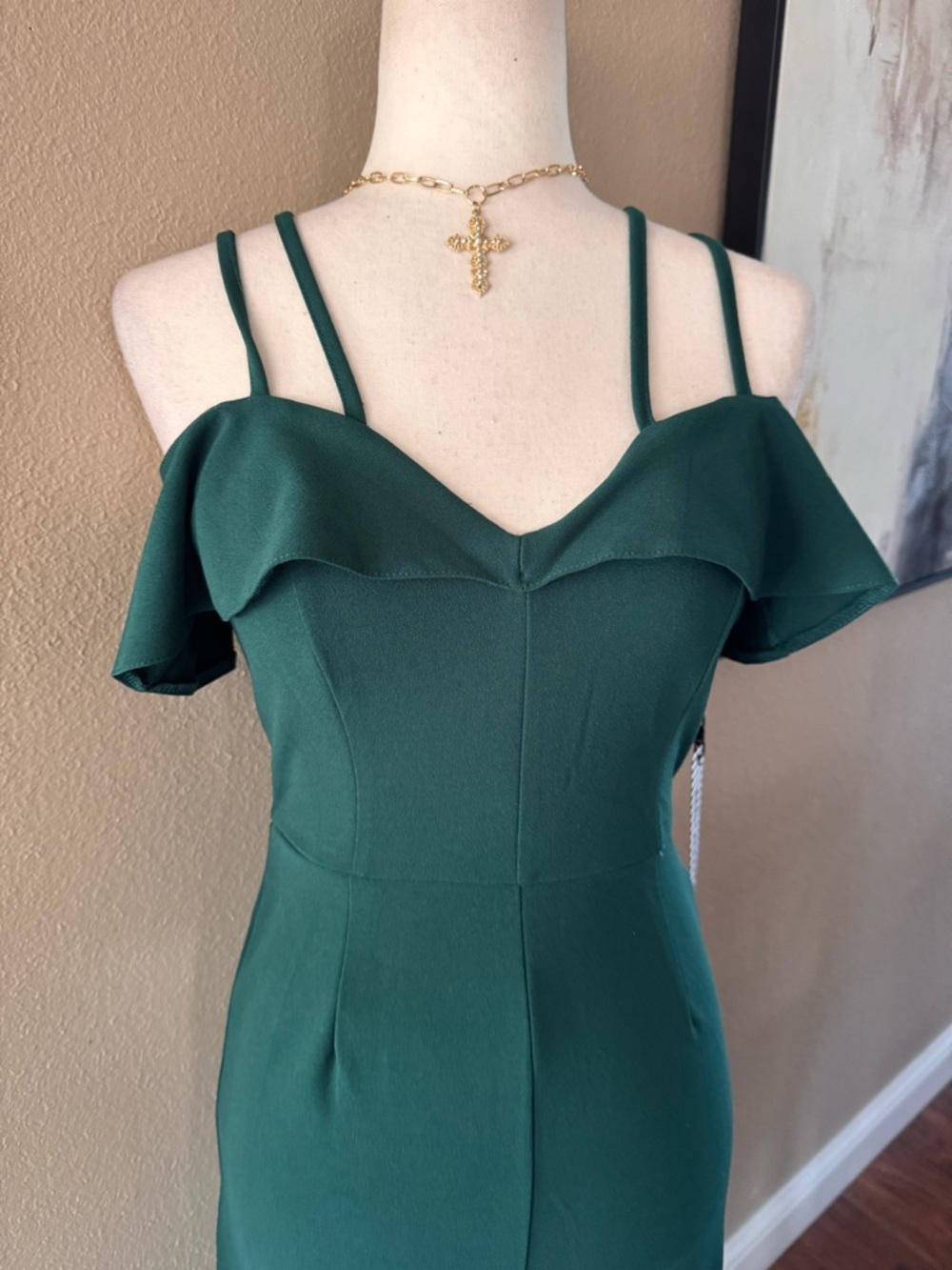 Off-Shoulder Strappy Jumpsuit in Deep Green - Picture 10 of 11